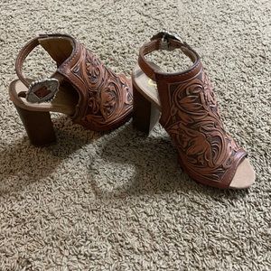 Tooled leather heels